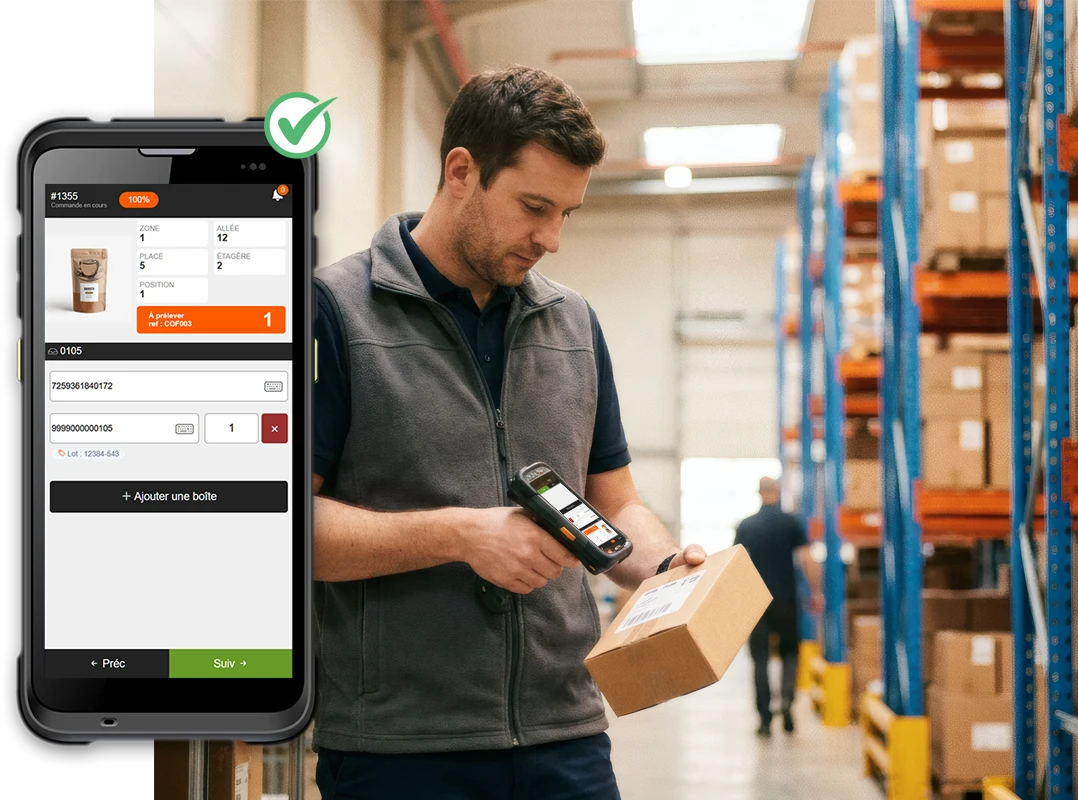 Logiciel de préparation de commandes Pick&Scan sur PDA en entrepôt